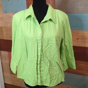💜5/$25 Size 16 linen blend button-down blouse with shoulder pads